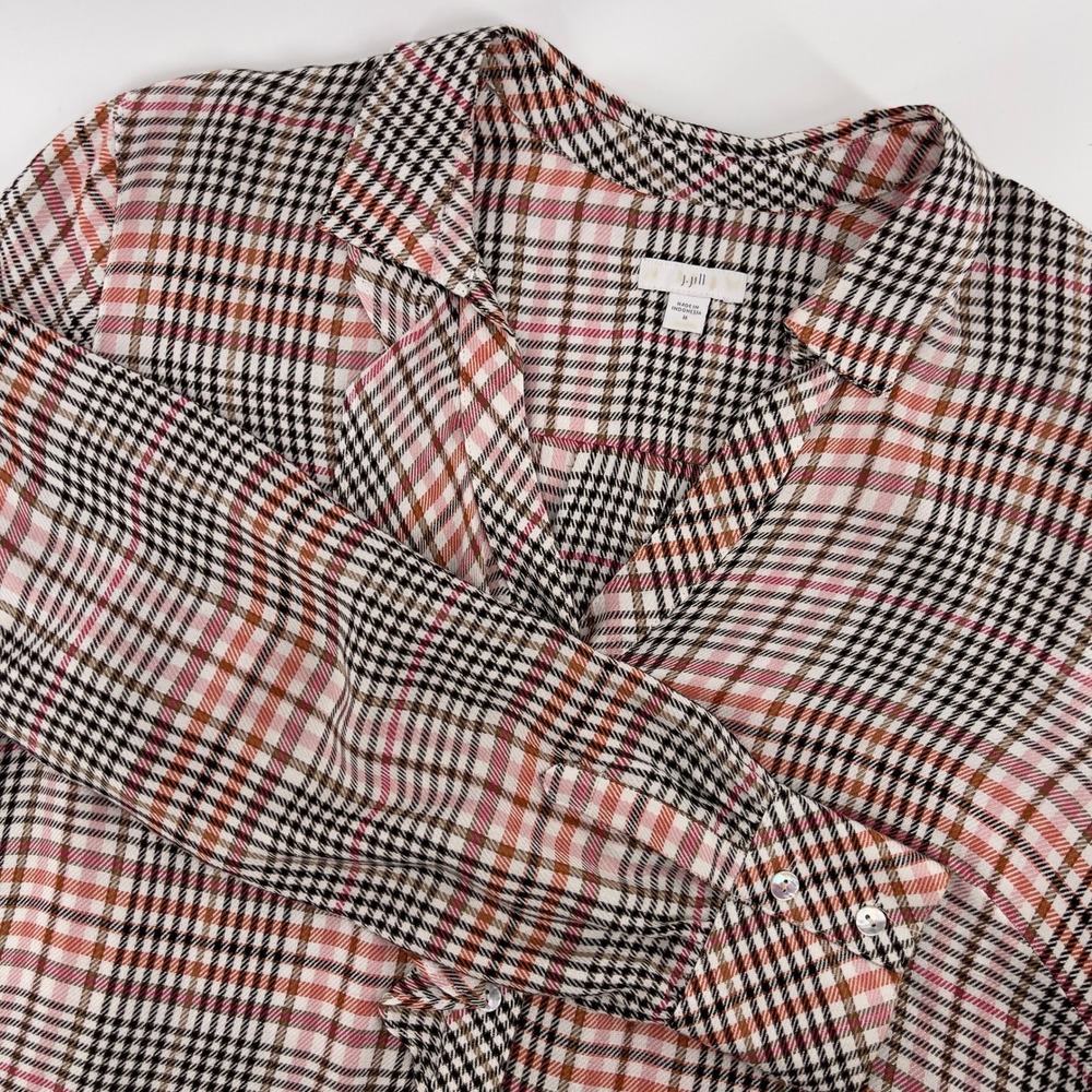J Jill Plaid Ruffle Front Button Down Long Sleeve Shirt Top